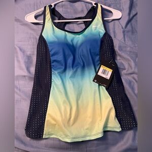 NWT Nike Tankini Bathing Suit Top Mesh sides, Keyhole back , Blue Ombré